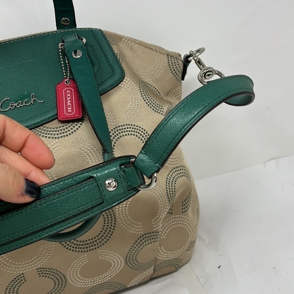 Coach Ashley F25183 Dotted Op Art North South Aegean Canvas Leather Hobo Tote - Picture 6 of 13